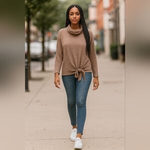 Large Beige Taupe Nude Cowl Neck Sweater Oversized Cozy Winter Warm Cottagecore